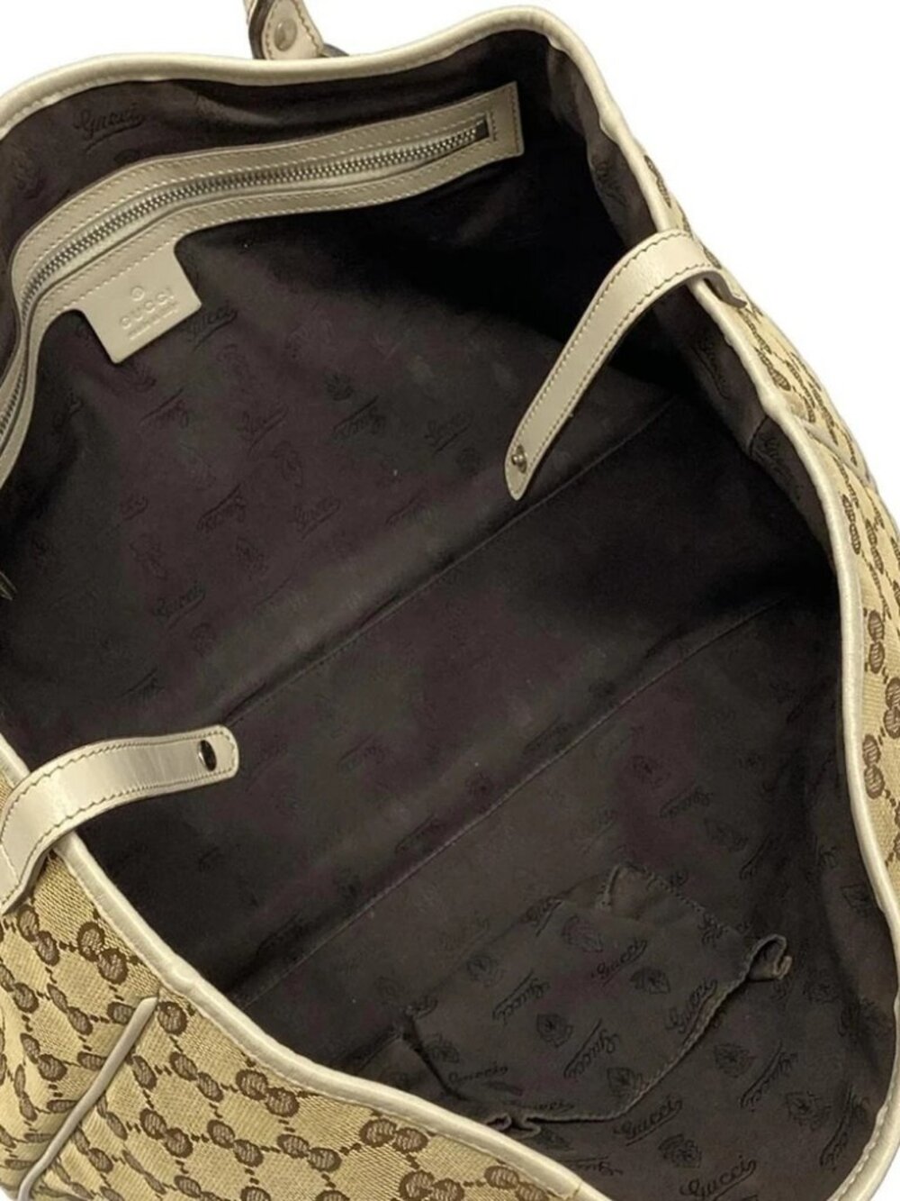 GUCCI GG Twins/GG Pattern Dark Brown Beige Cream Jacquard Leather - Picture 12 of 15